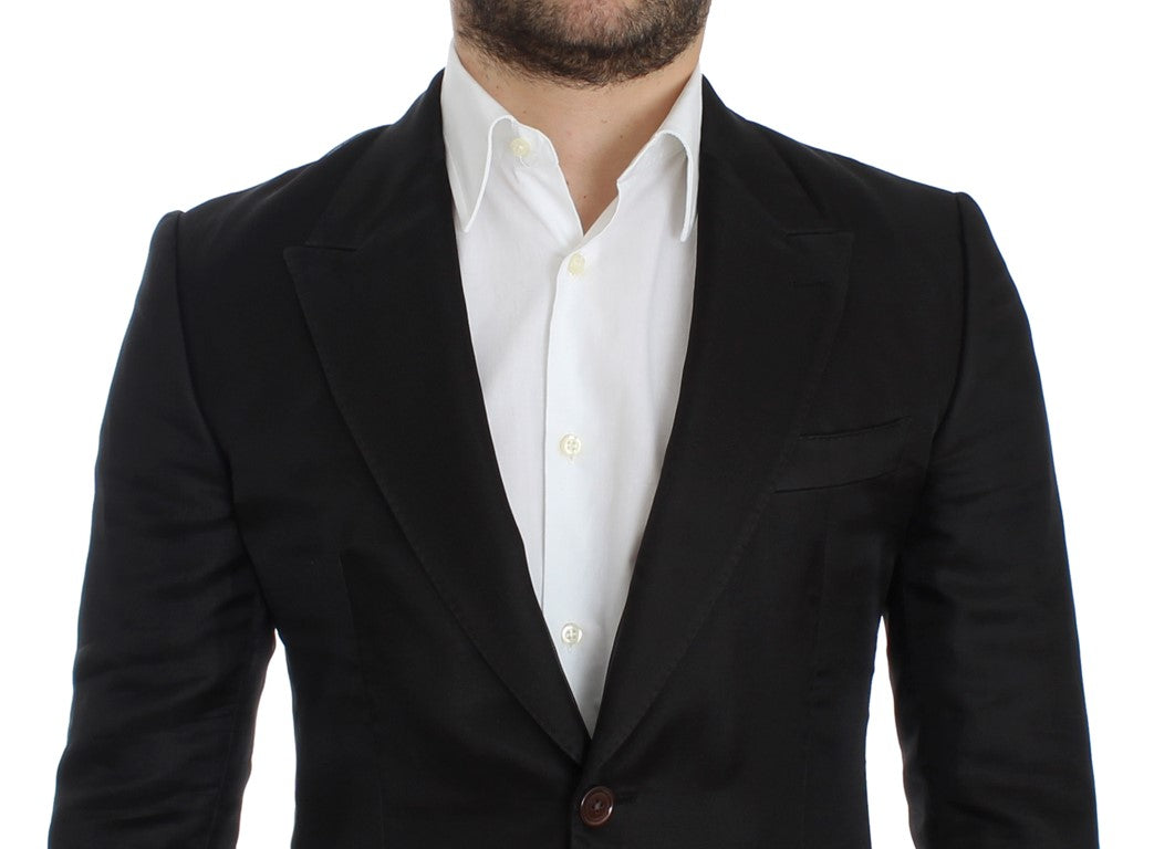 Black silk slim fit blazer