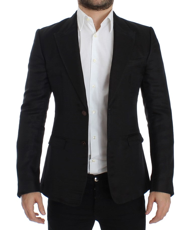 Black silk slim fit blazer