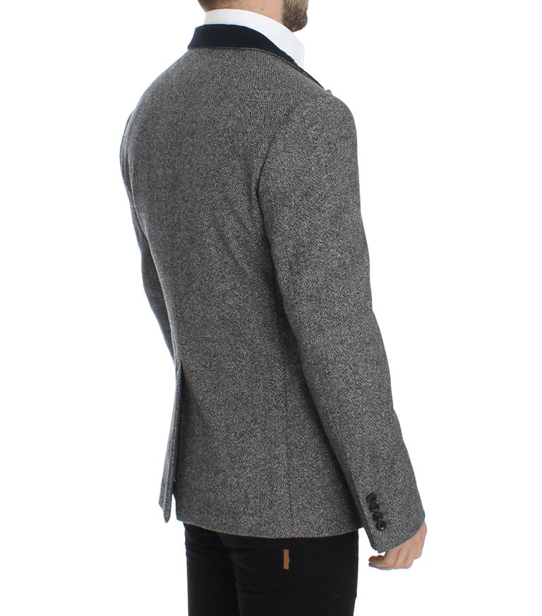 Gray wool double breasted blazer