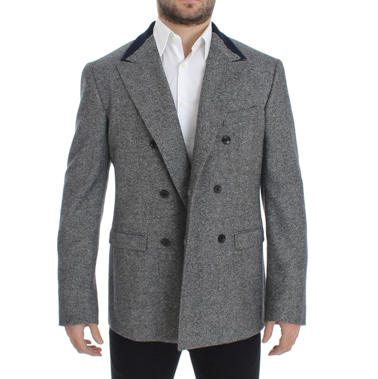 Gray wool double breasted blazer