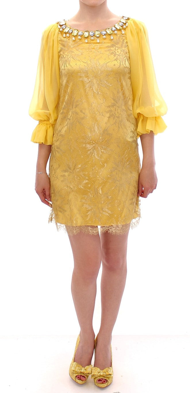 Yellow lace crystal mini dress