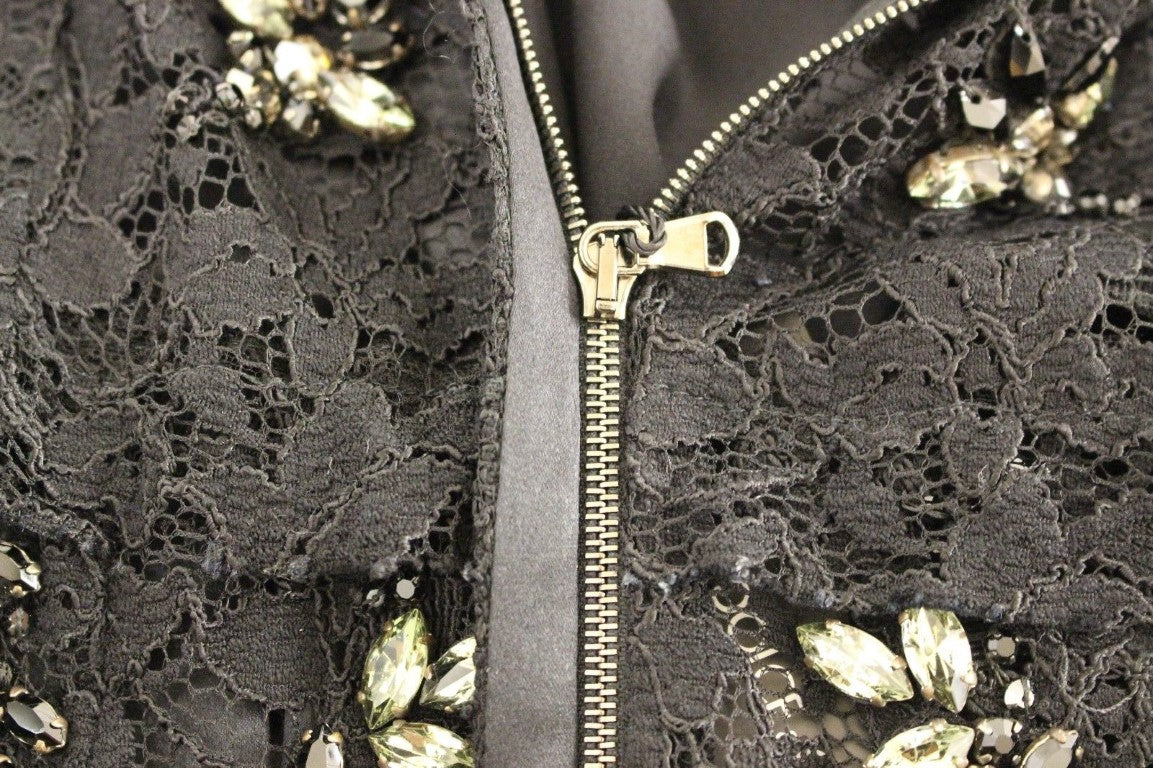 Black floral lace crystal embedded dress