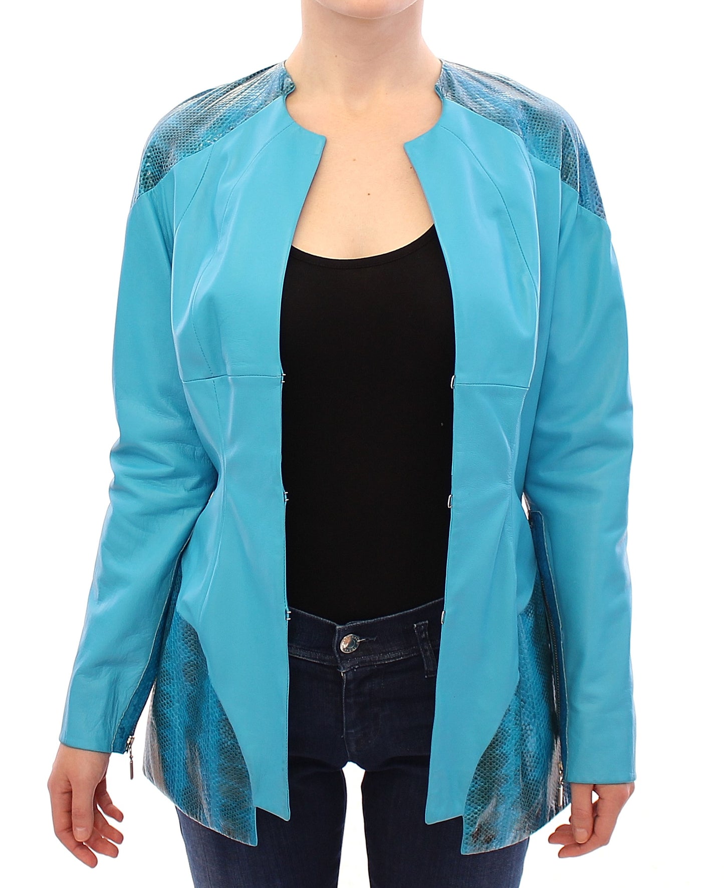 Blue Leather Snake Print Jacket