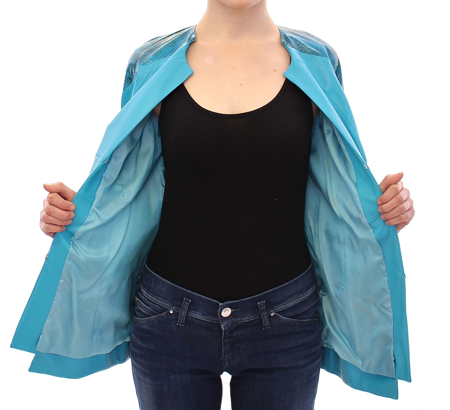 Blue Leather Snake Print Jacket