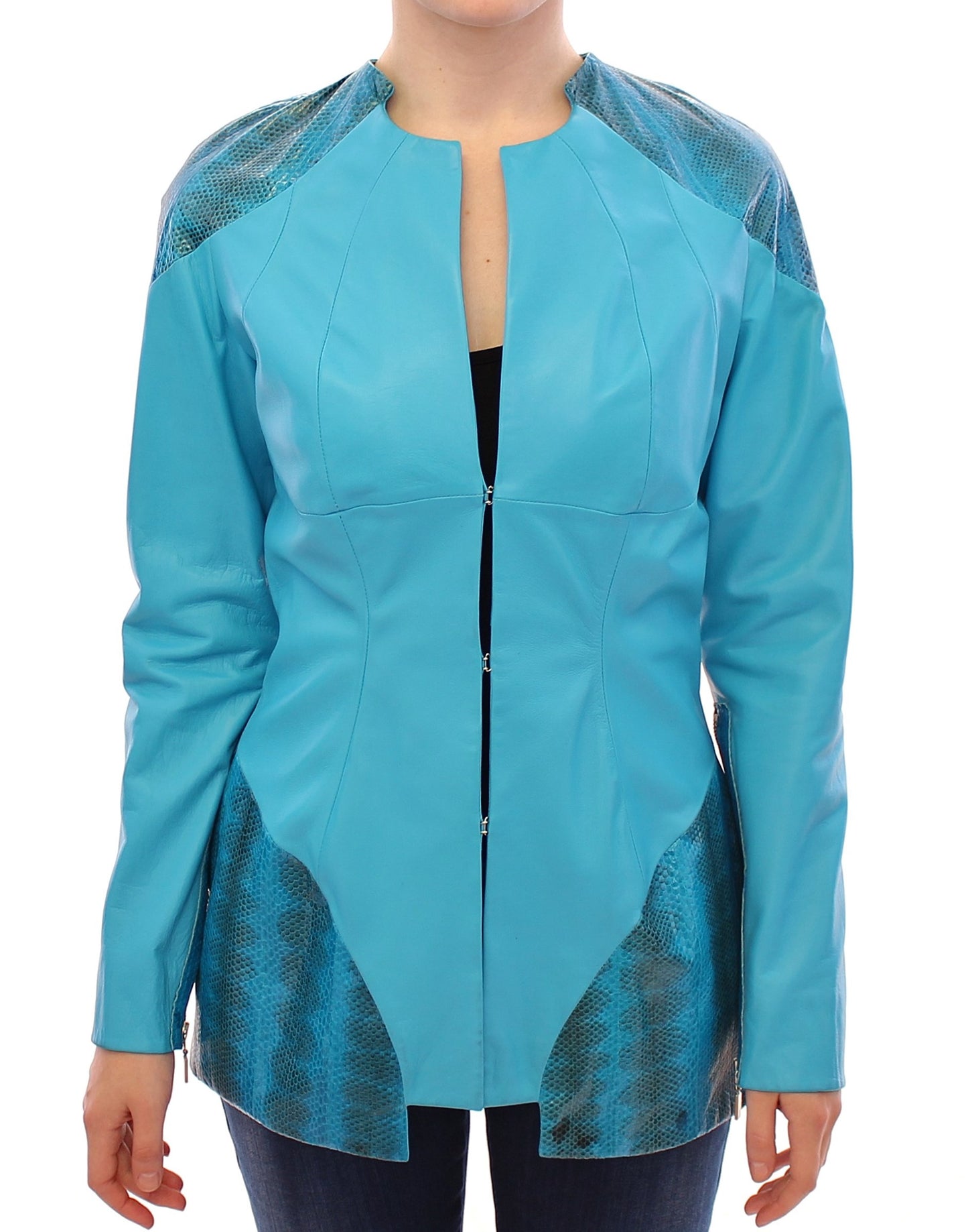 Blue Leather Snake Print Jacket