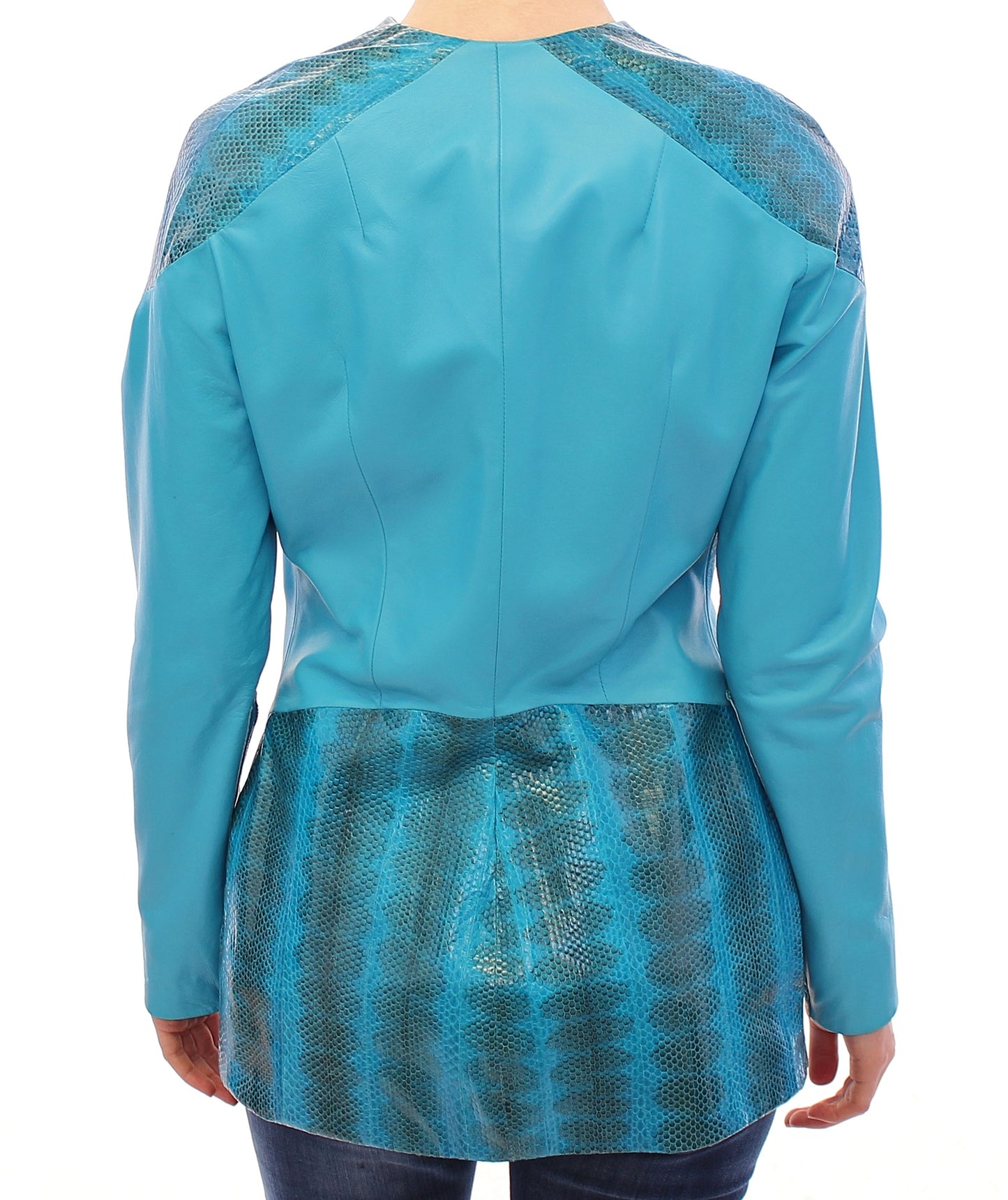 Blue Leather Snake Print Jacket
