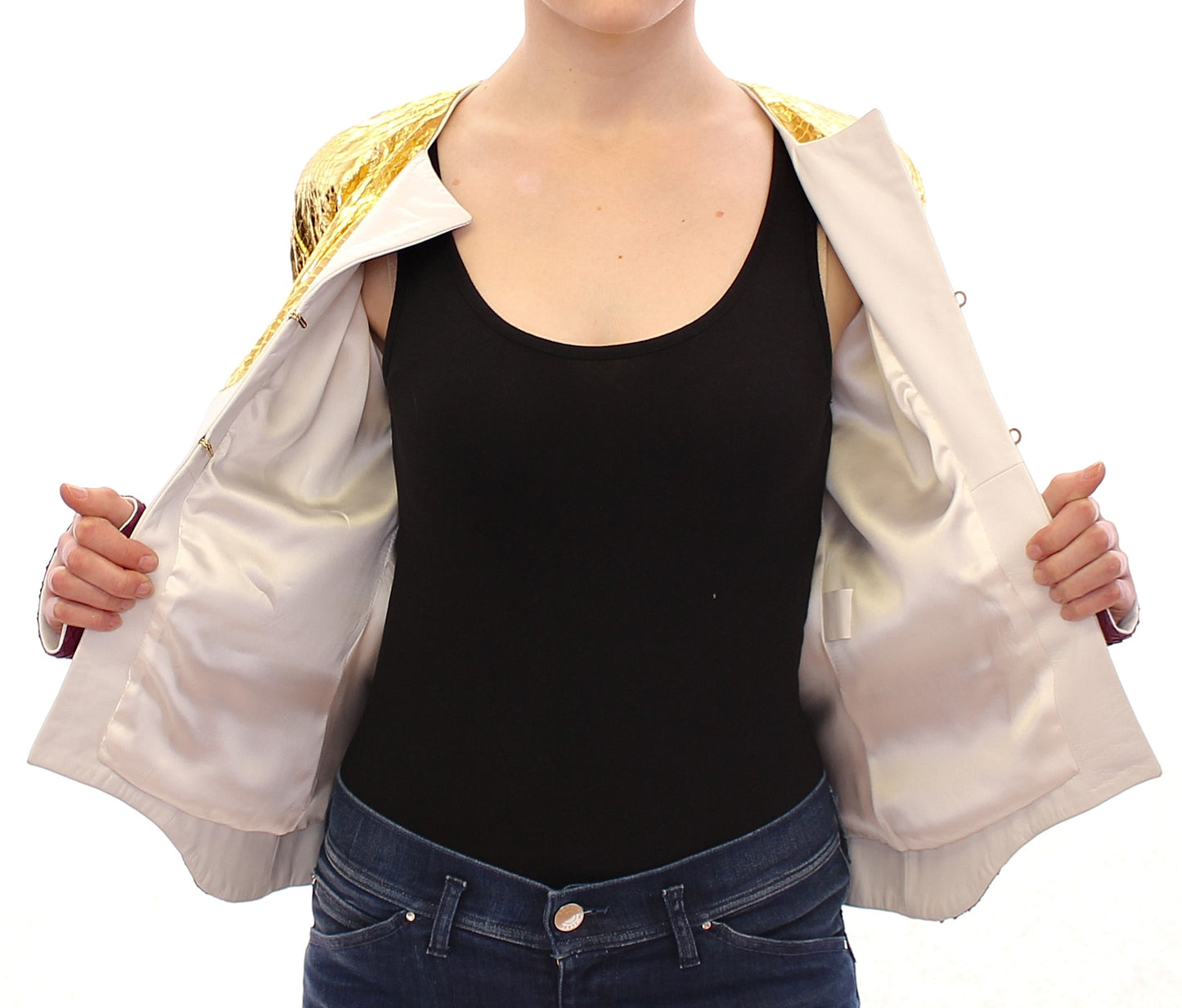 White Gold Purple Leather Jacket