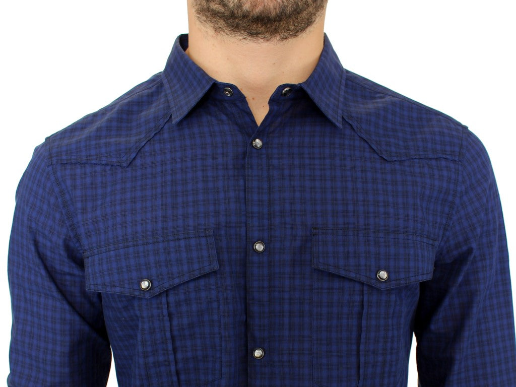 Blue checkered cotton shirt