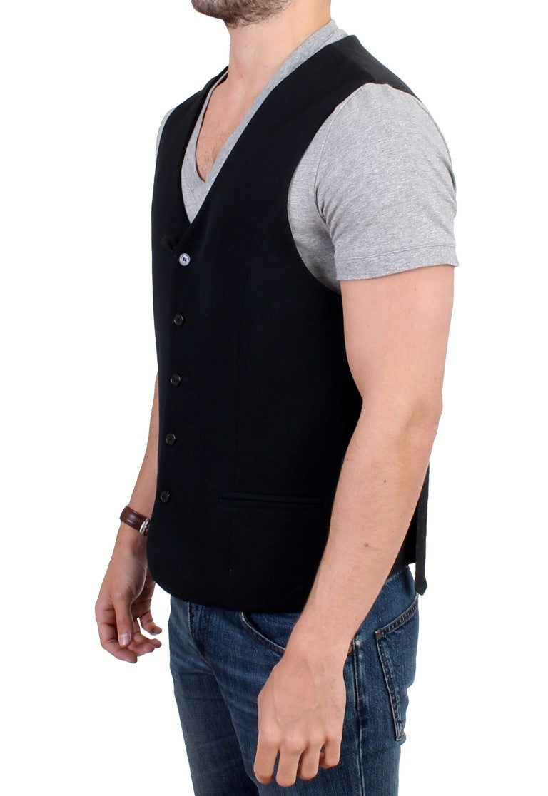 Black wool blend casual vest