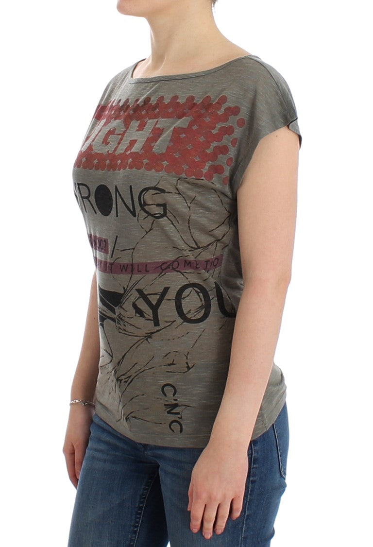 Gray print capsleeve t-shirt