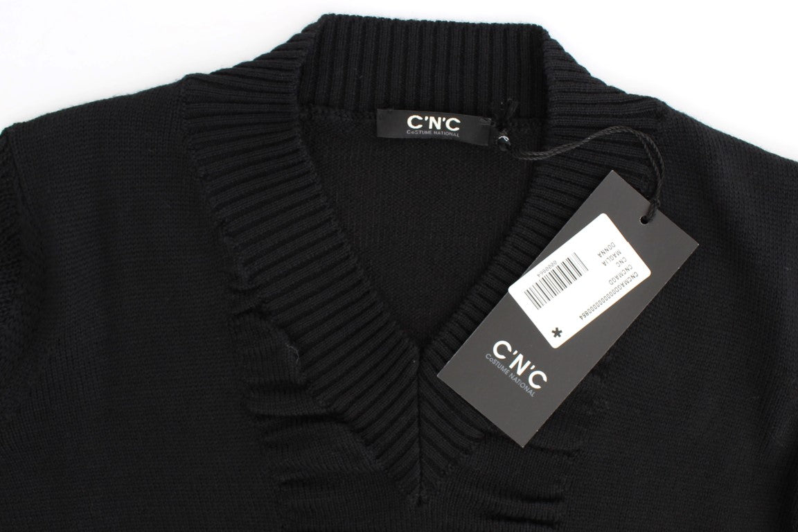 Black V-neck wool sweater