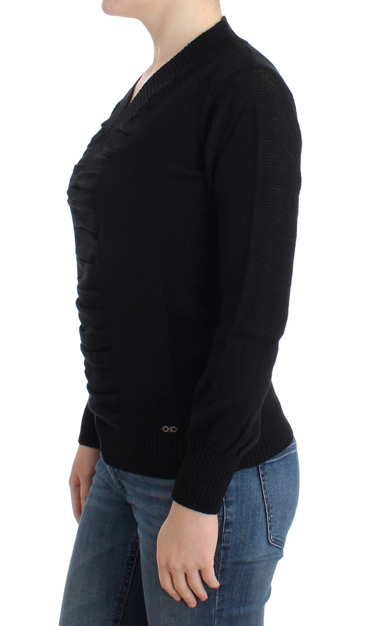 Black V-neck wool sweater