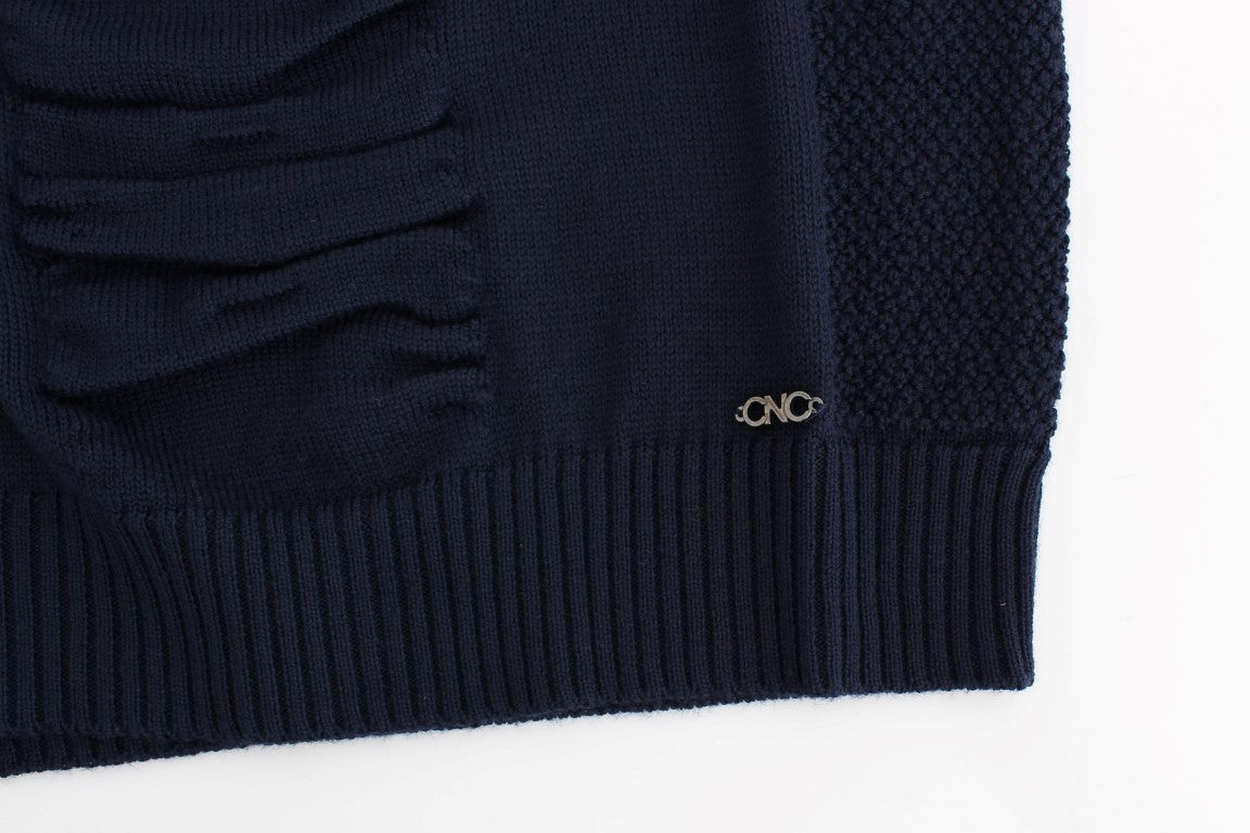 Dark blue V-neck wool sweater