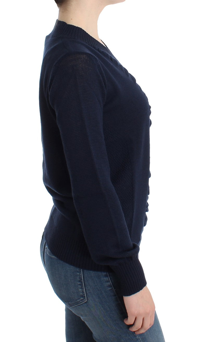 Dark blue V-neck wool sweater