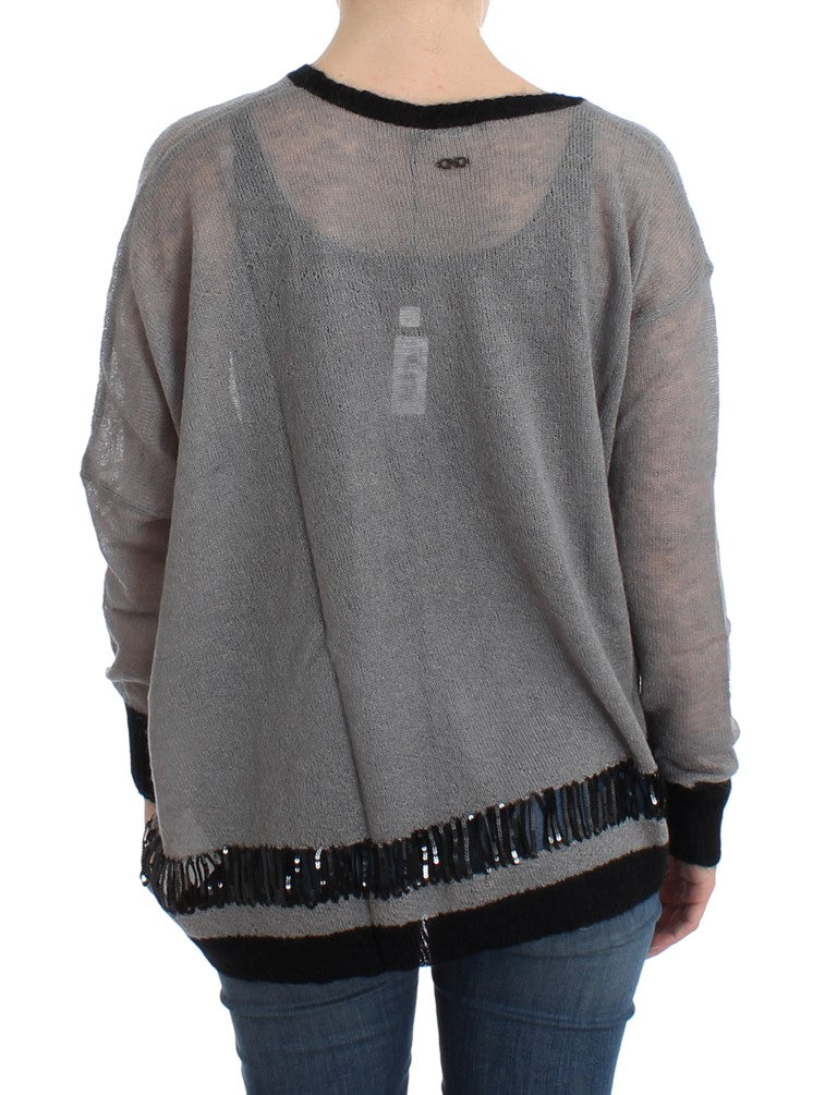 Gray embellished asymmetric sweater