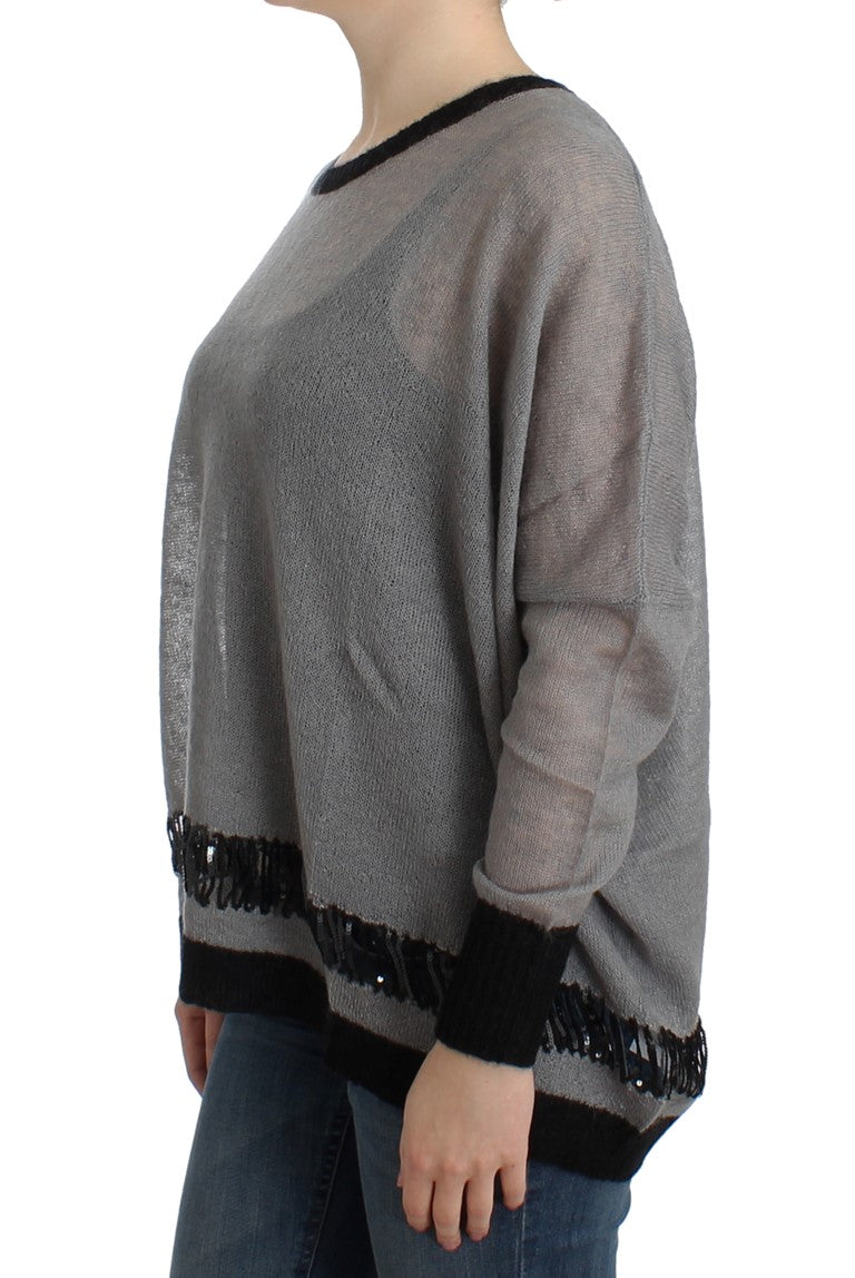 Gray embellished asymmetric sweater