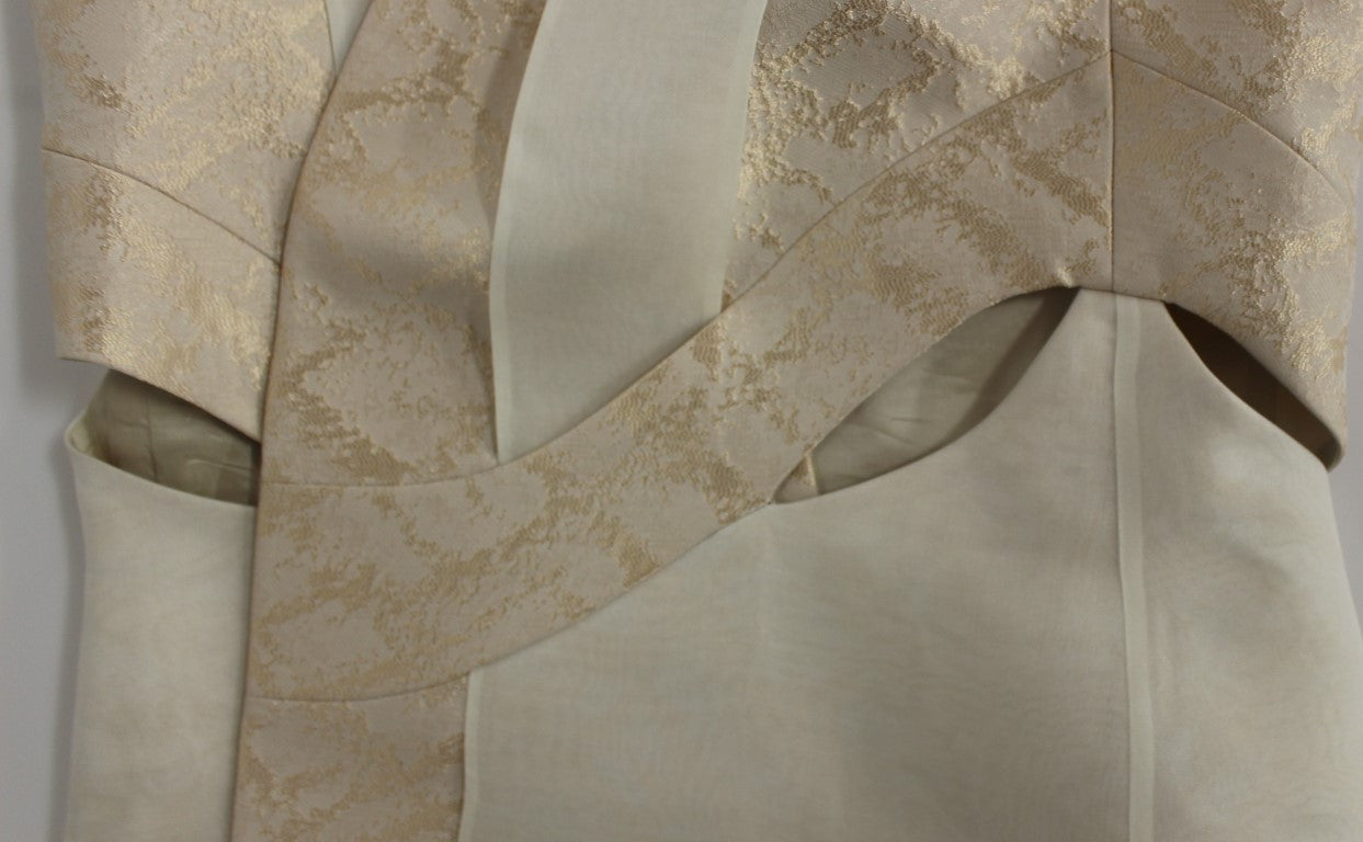 Beige brocade sleeveless jacket vest