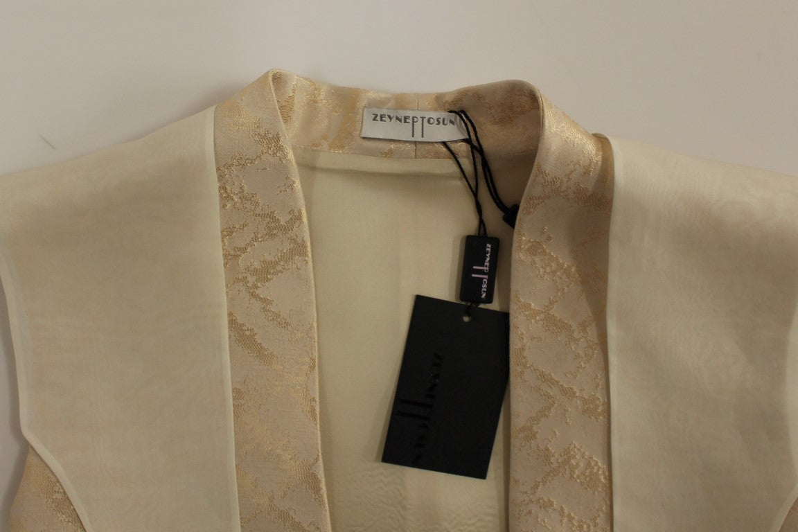 Beige brocade sleeveless jacket vest