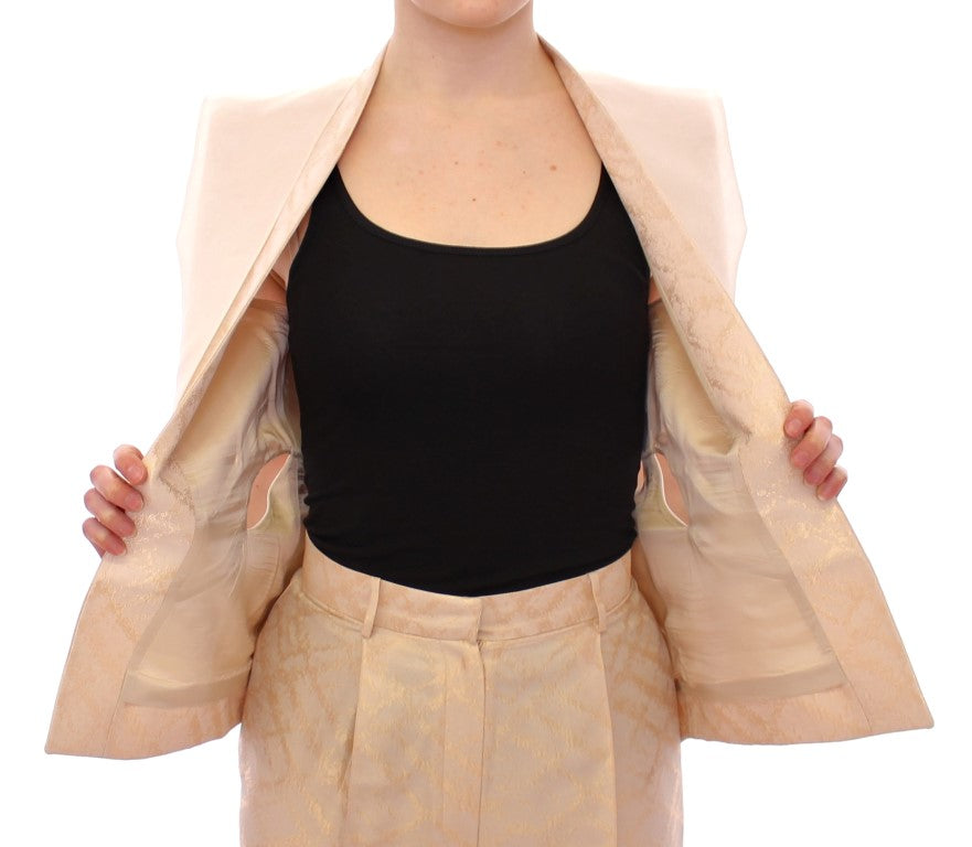 Beige brocade sleeveless jacket vest