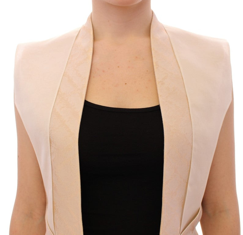 Beige brocade sleeveless jacket vest