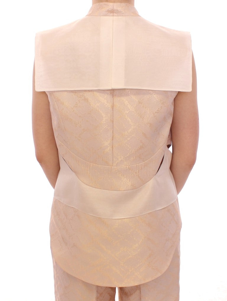 Beige brocade sleeveless jacket vest