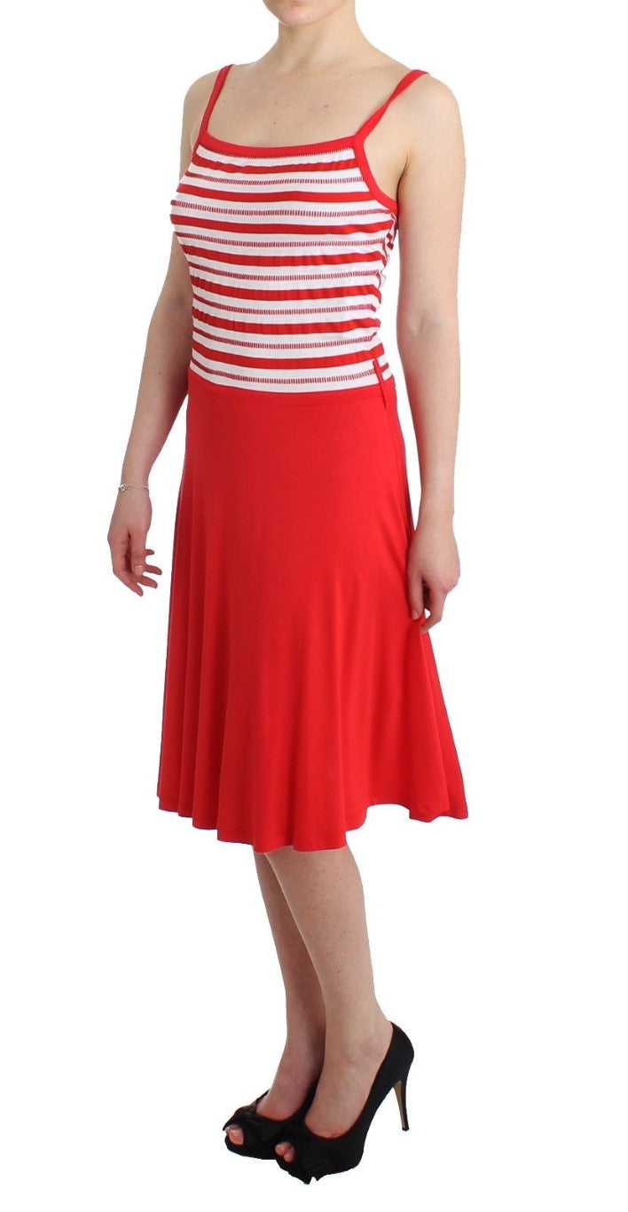 Red striped jersey A-line dress
