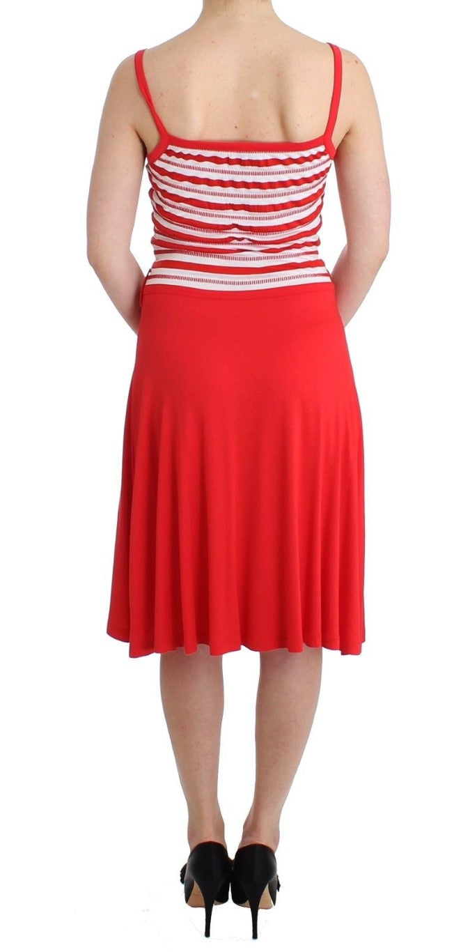 Red striped jersey A-line dress
