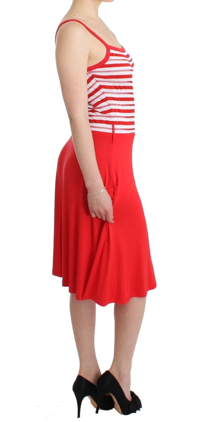 Red striped jersey A-line dress