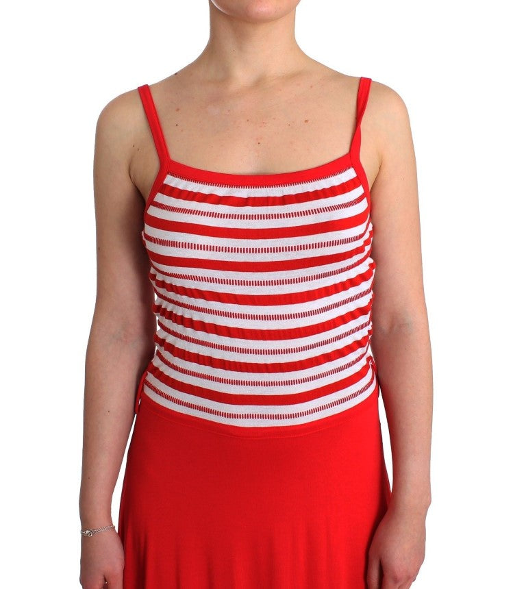 Red striped jersey A-line dress