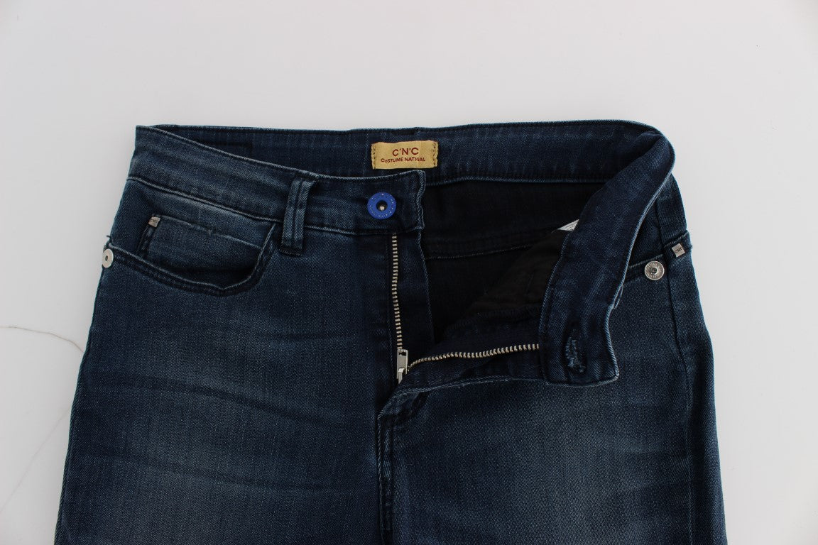 Blue Cotton Blend Slim Fit Jeans