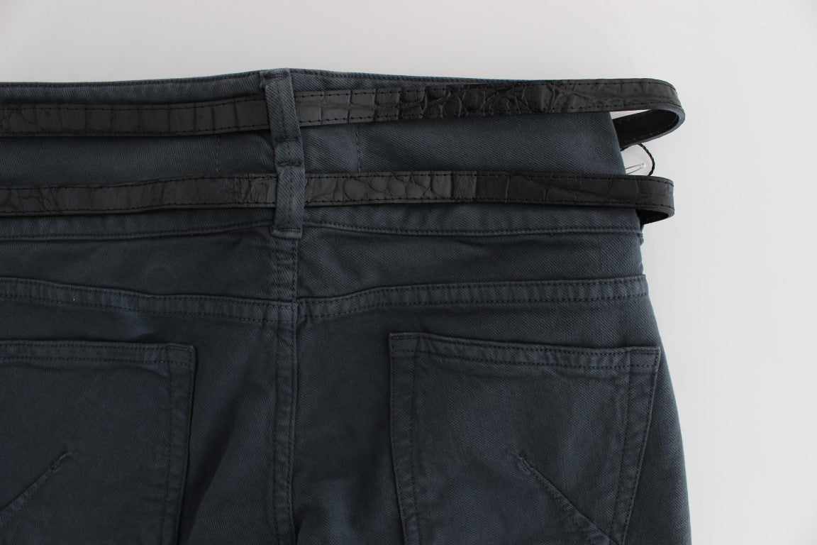 Blue Cotton Blend Slim Fit High Waist Jeans
