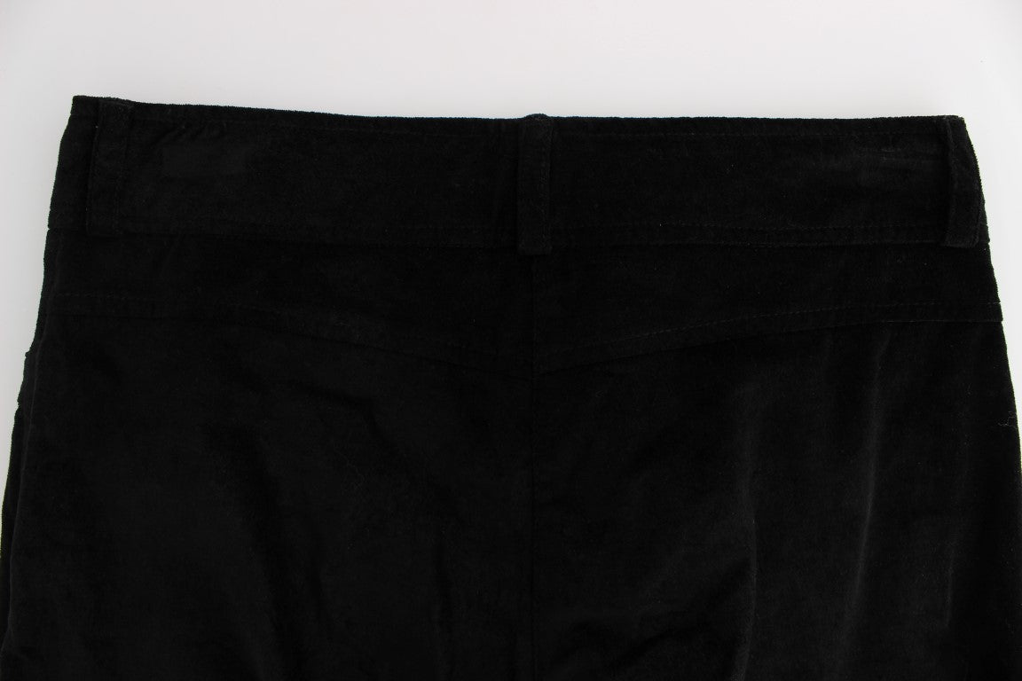 Black Velvet Cotton Capri Bootcut Pants