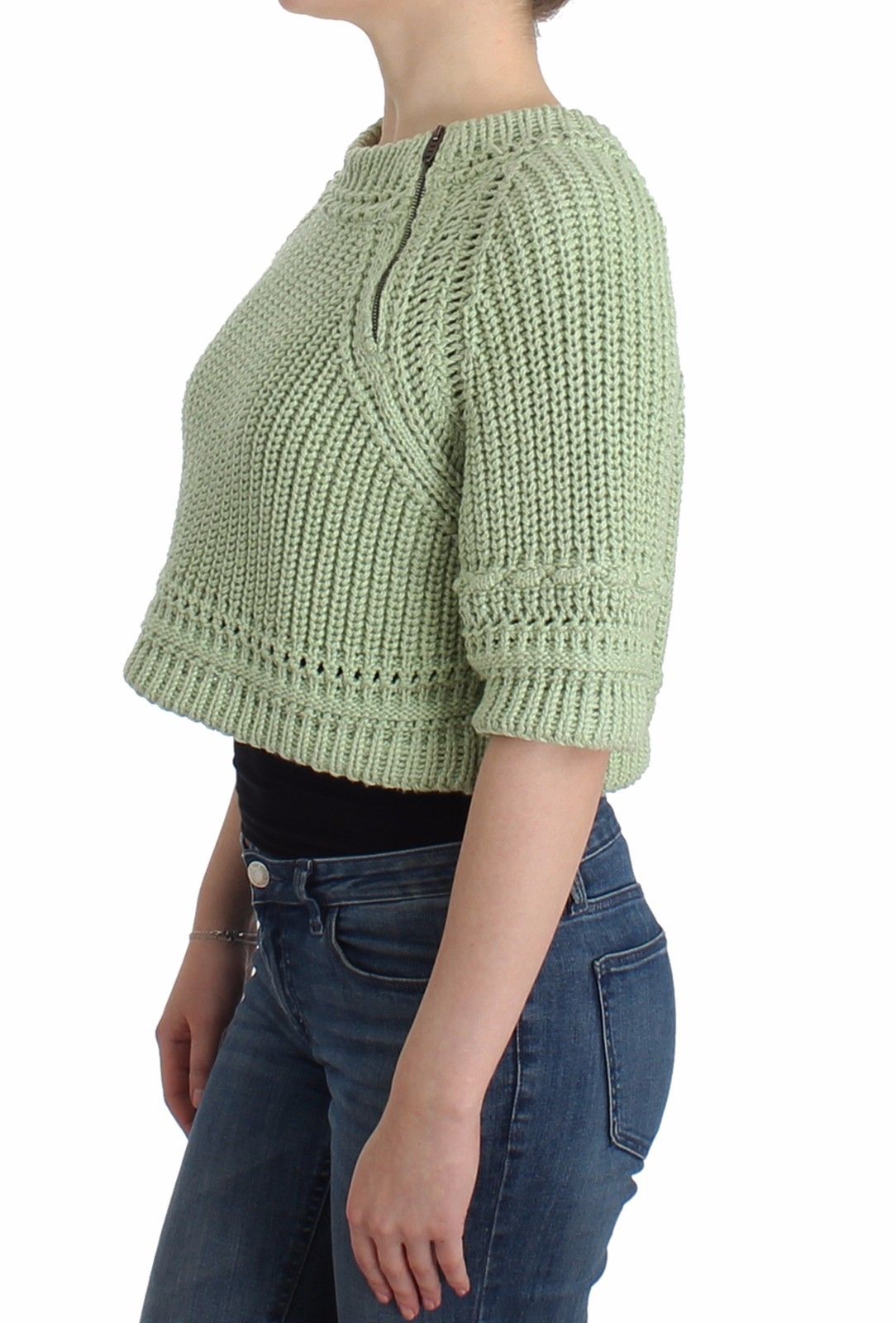 Green Cropped Knit Sweater Knitted Jumper