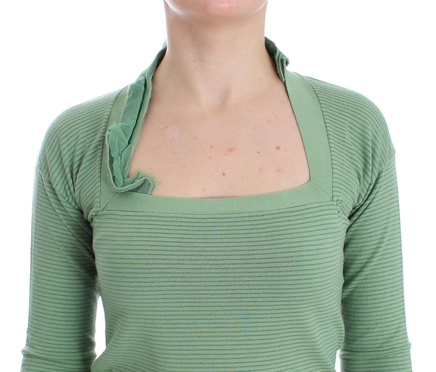 Green Wool Blend Striped Long Sleeve Sweater