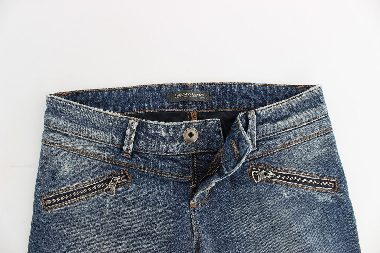 Blue Slim Jeans Denim Pants Straight Stretch