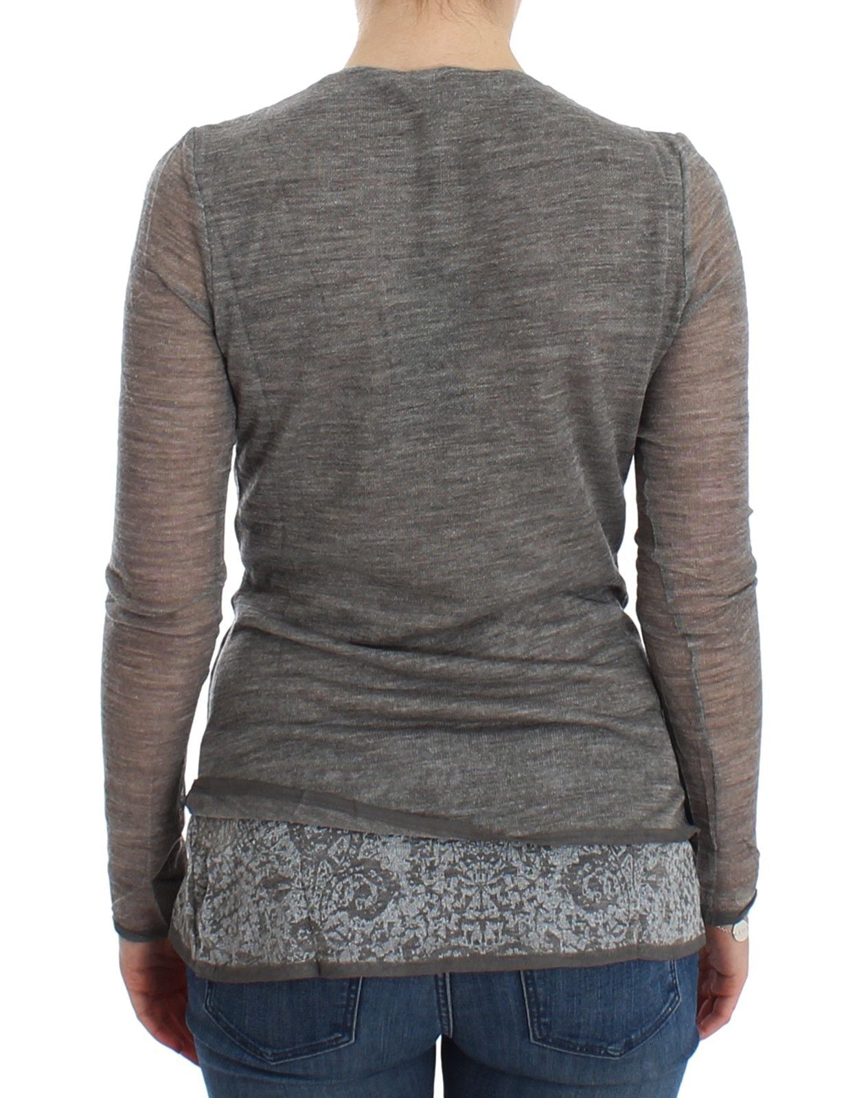 Gray Wool Blend Stretch Long Sleeve Sweater