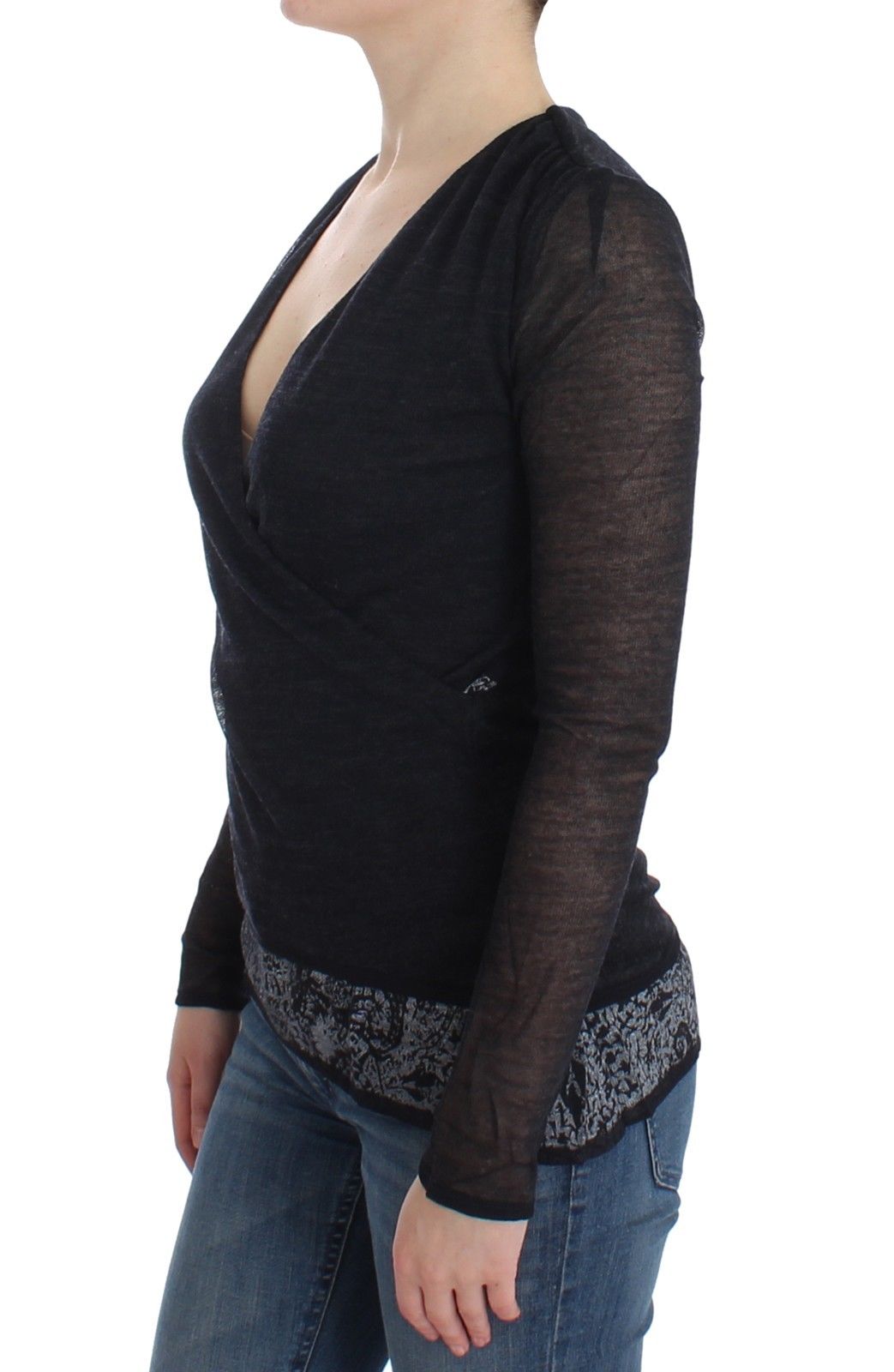 Black Wool Blend Stretch Long Sleeve Sweater