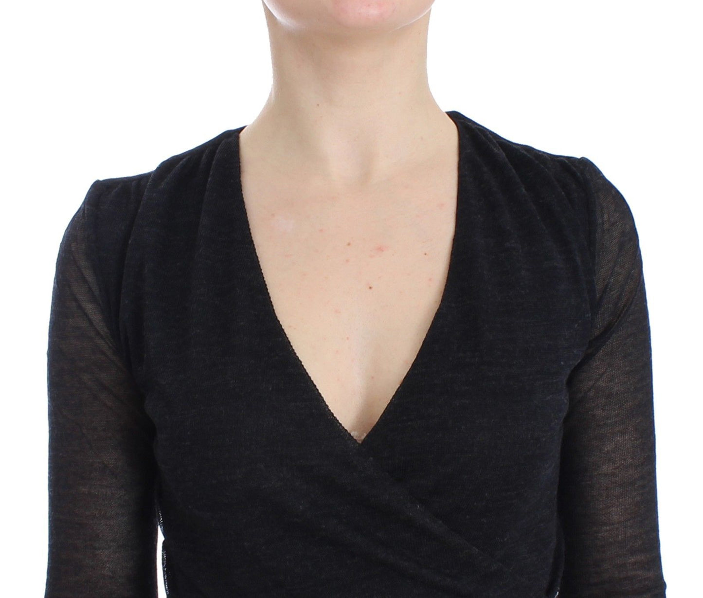 Black Wool Blend Stretch Long Sleeve Sweater
