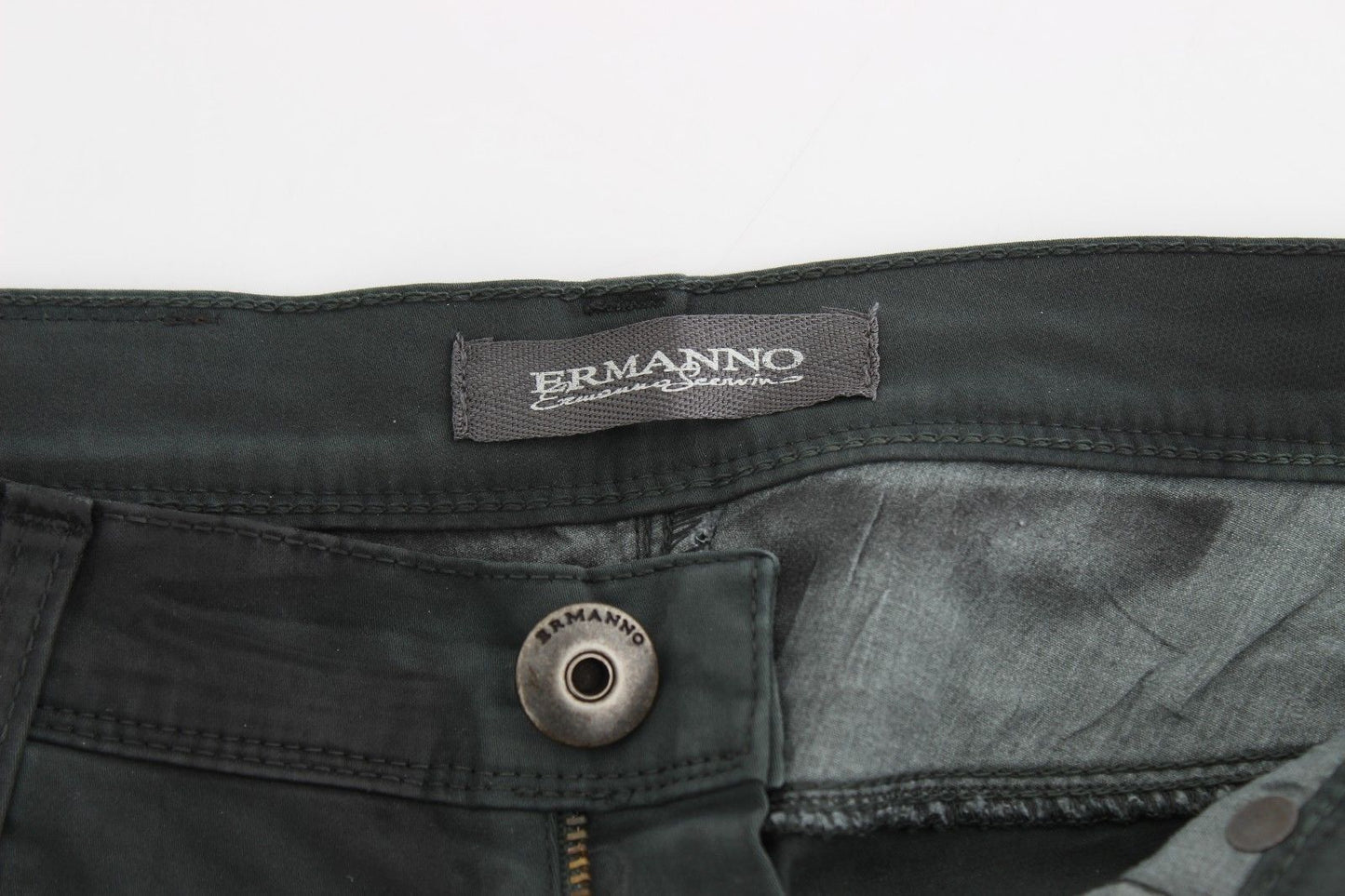Green Slim Jeans Denim Pants Straight Leg Stretch