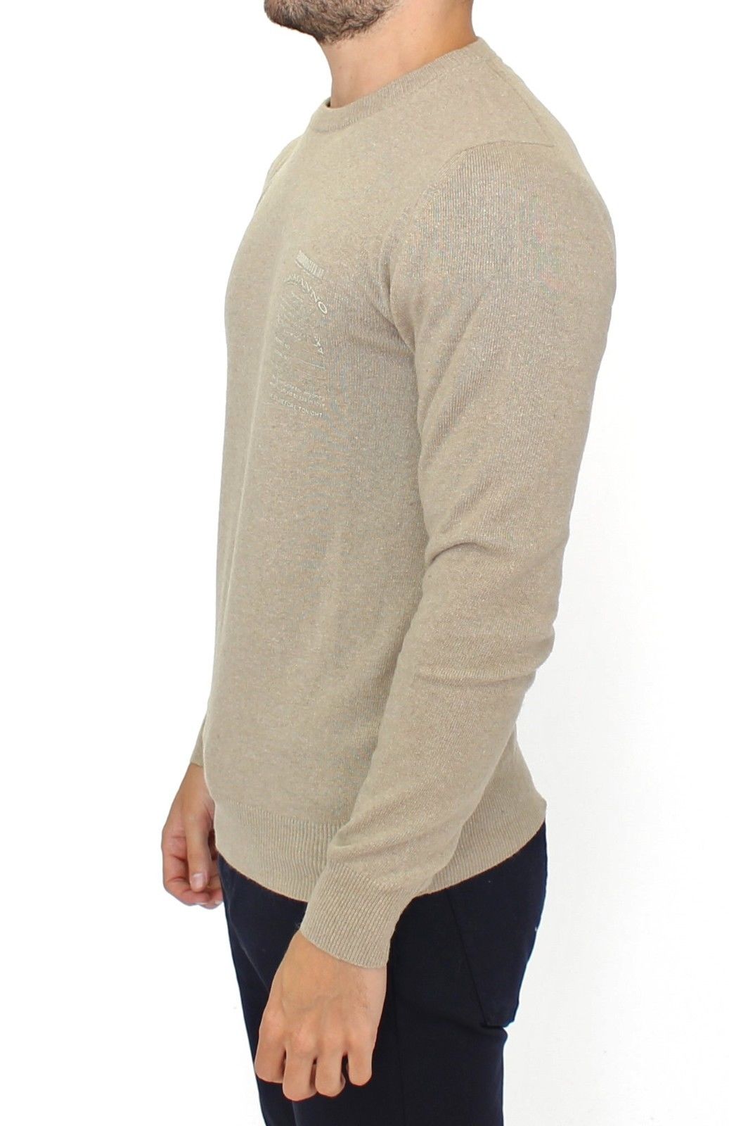 Beige Wool Cashmere Crewneck Pullover Sweater