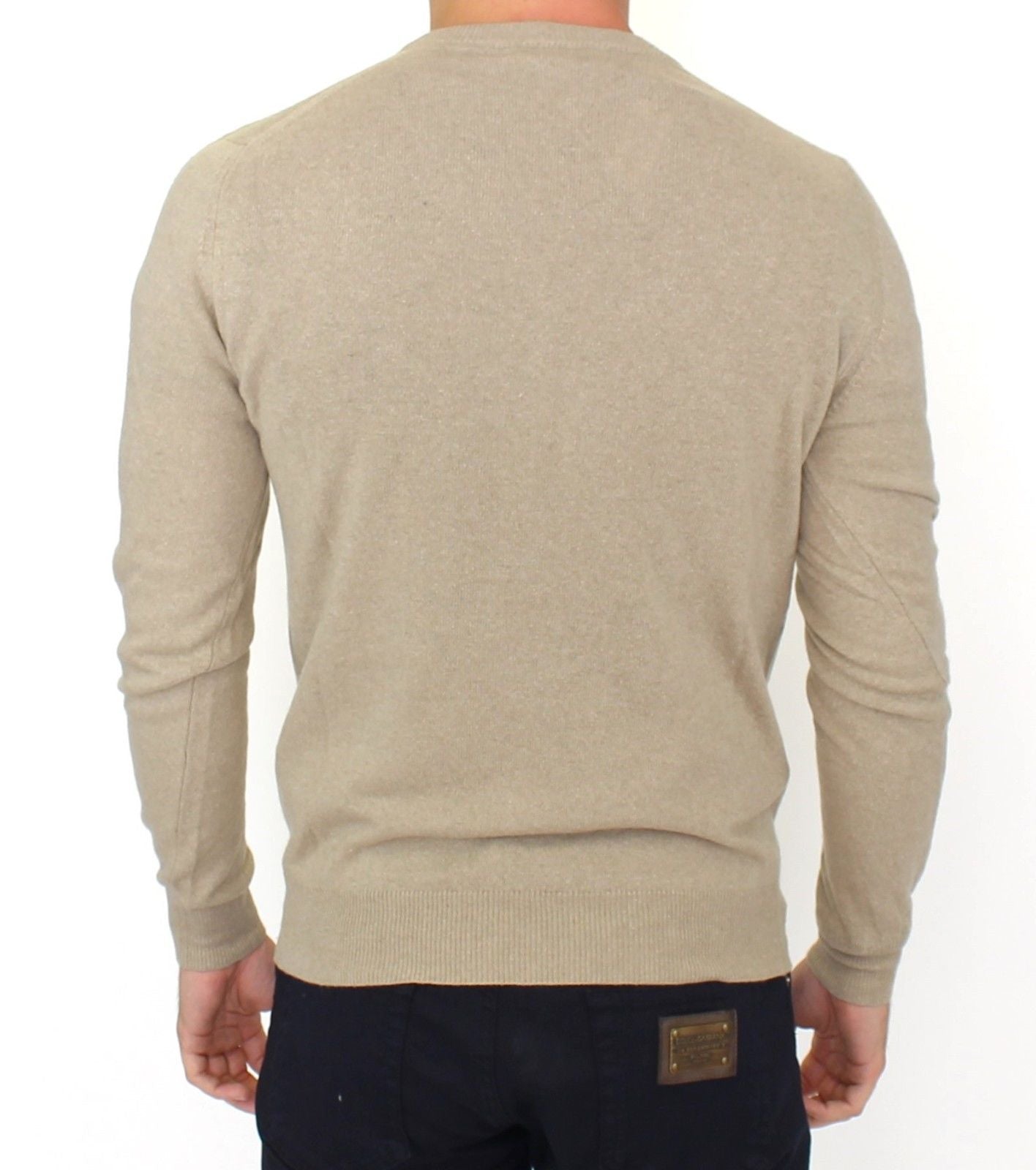 Beige Wool Cashmere Crewneck Pullover Sweater