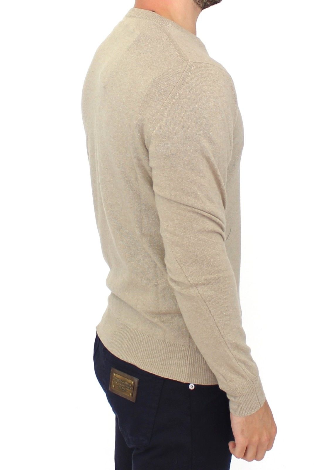 Beige Wool Cashmere Crewneck Pullover Sweater