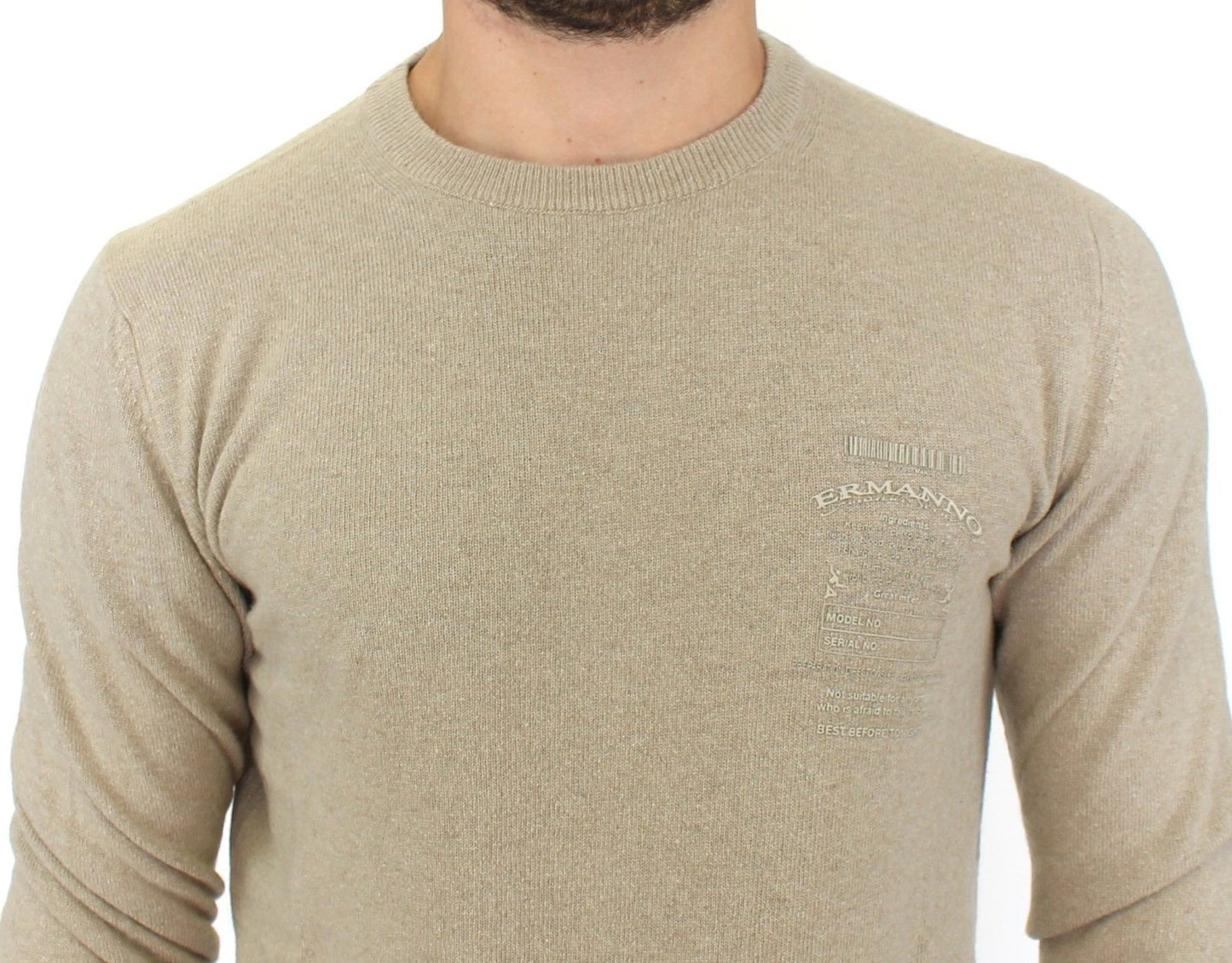 Beige Wool Cashmere Crewneck Pullover Sweater