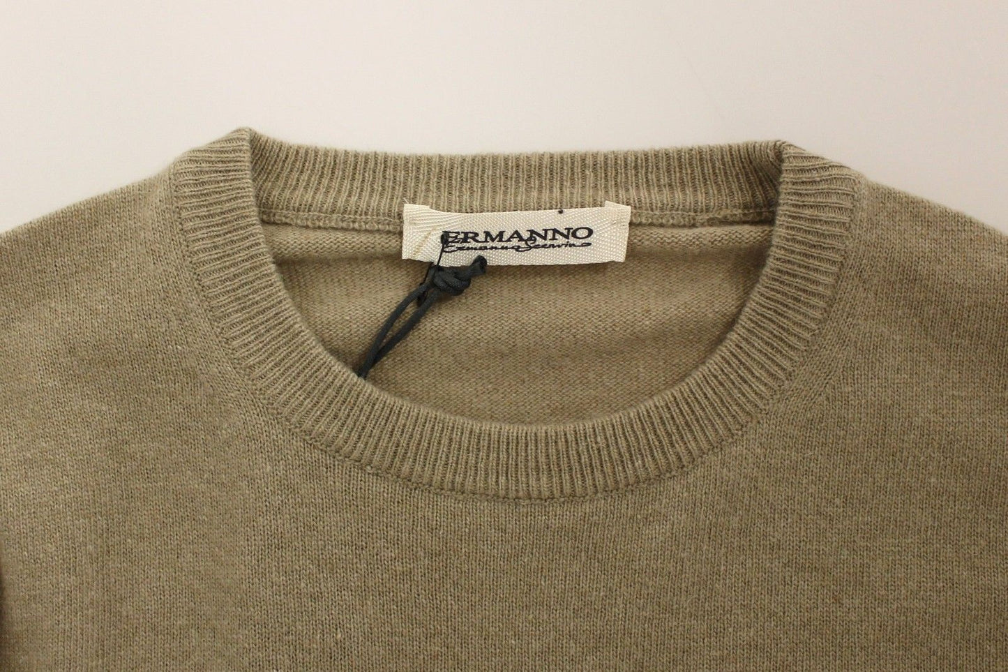Beige Wool Cashmere Crewneck Pullover Sweater