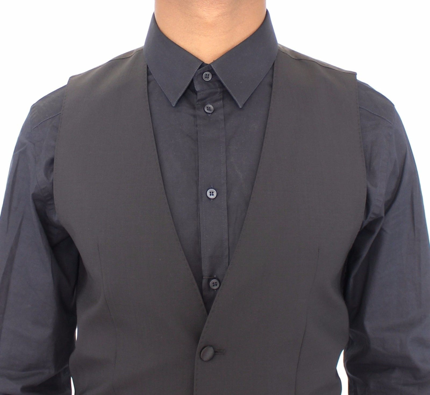 Black Wool Silk Stretch Dress Vest Blazer