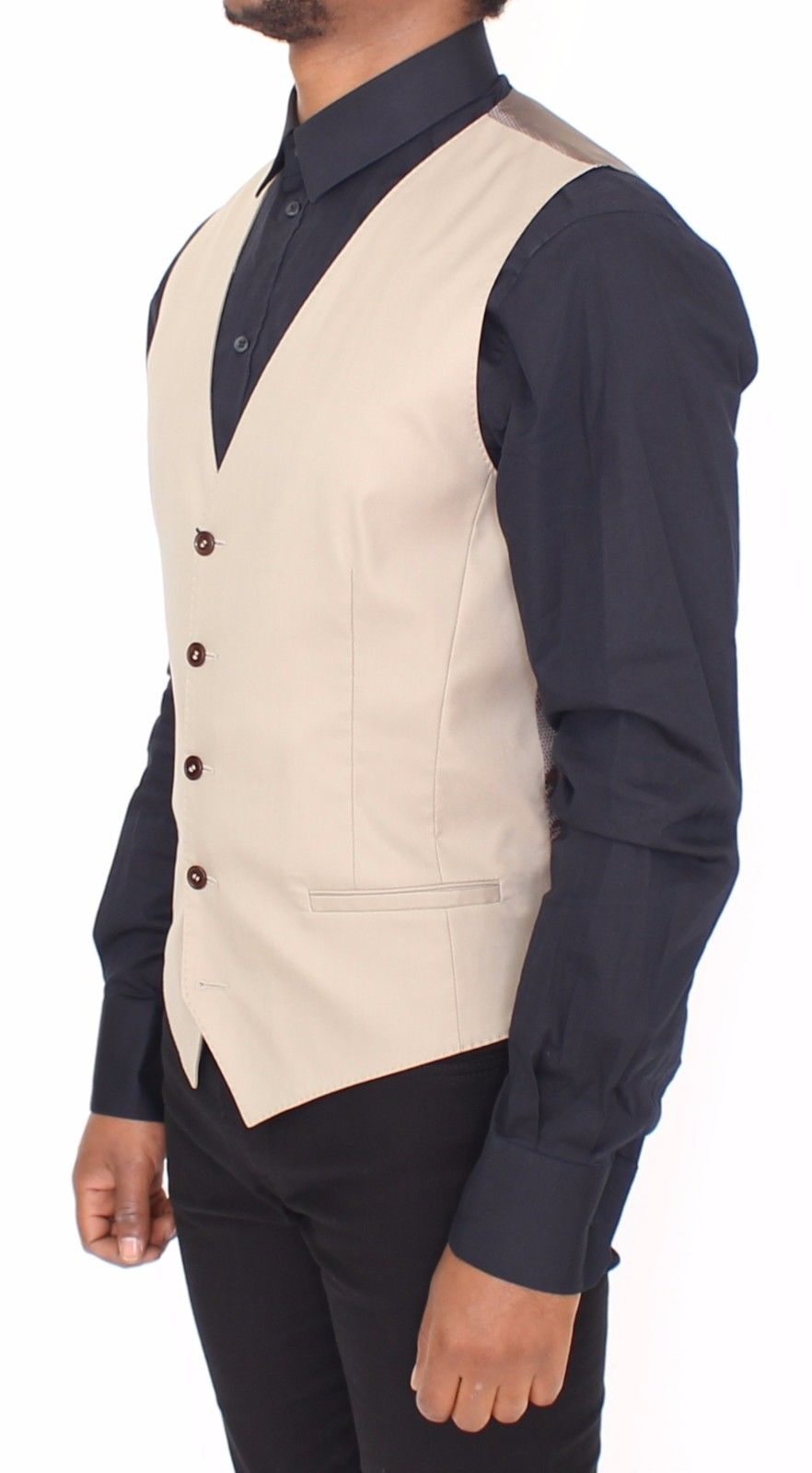 Beige Cotton Dress Vest Blazer Jacket