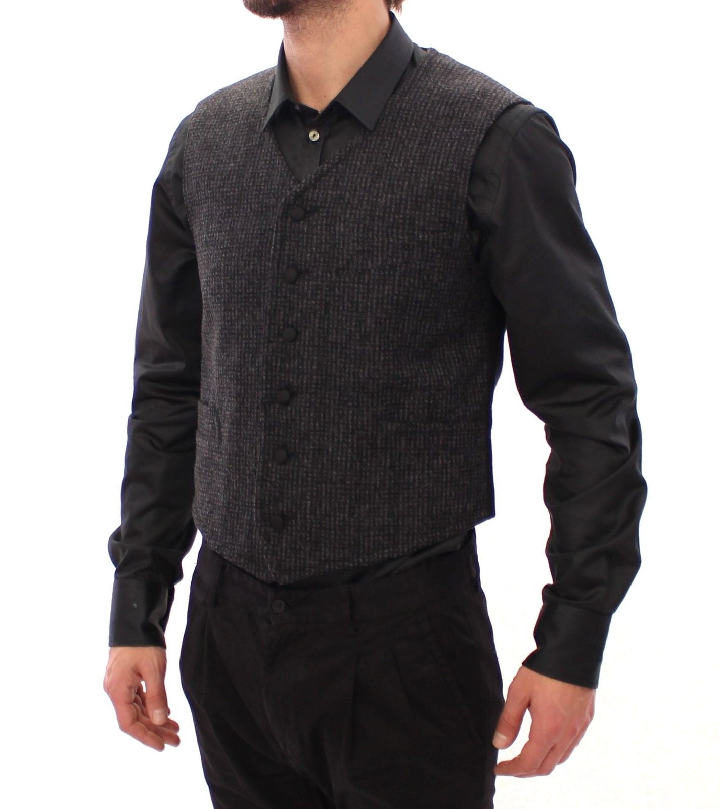 Gray Wool Blend Vest Gilet Weste