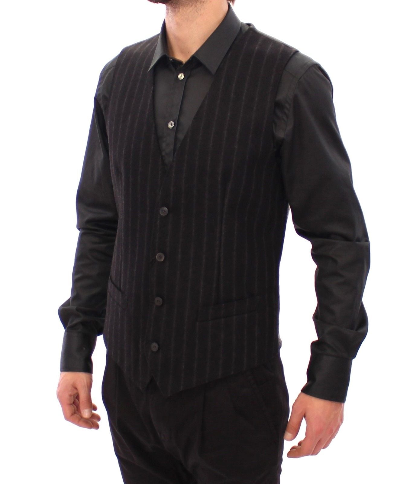 Black Striped Wool Logo Vest Gilet Weste