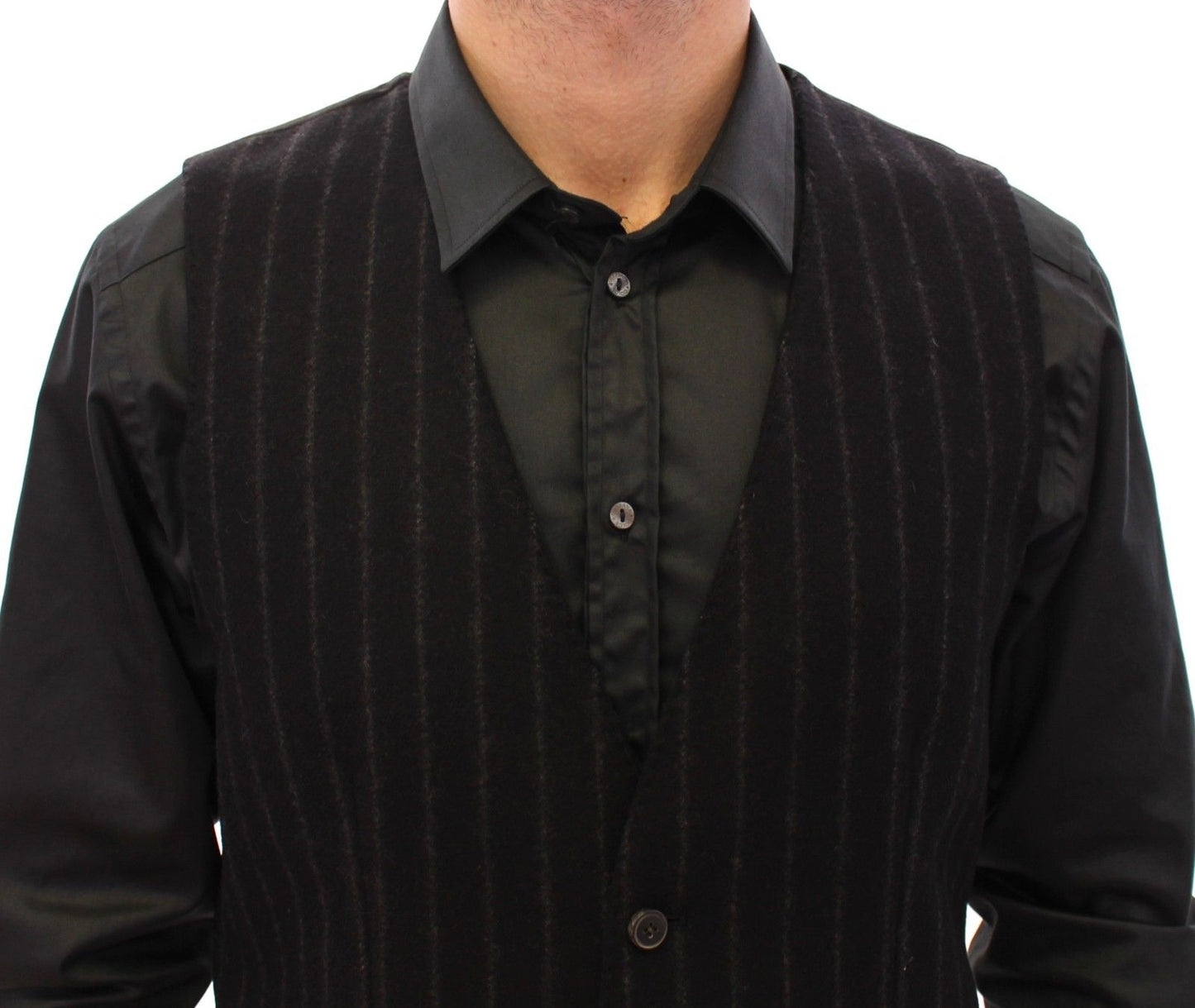 Black Striped Wool Logo Vest Gilet Weste