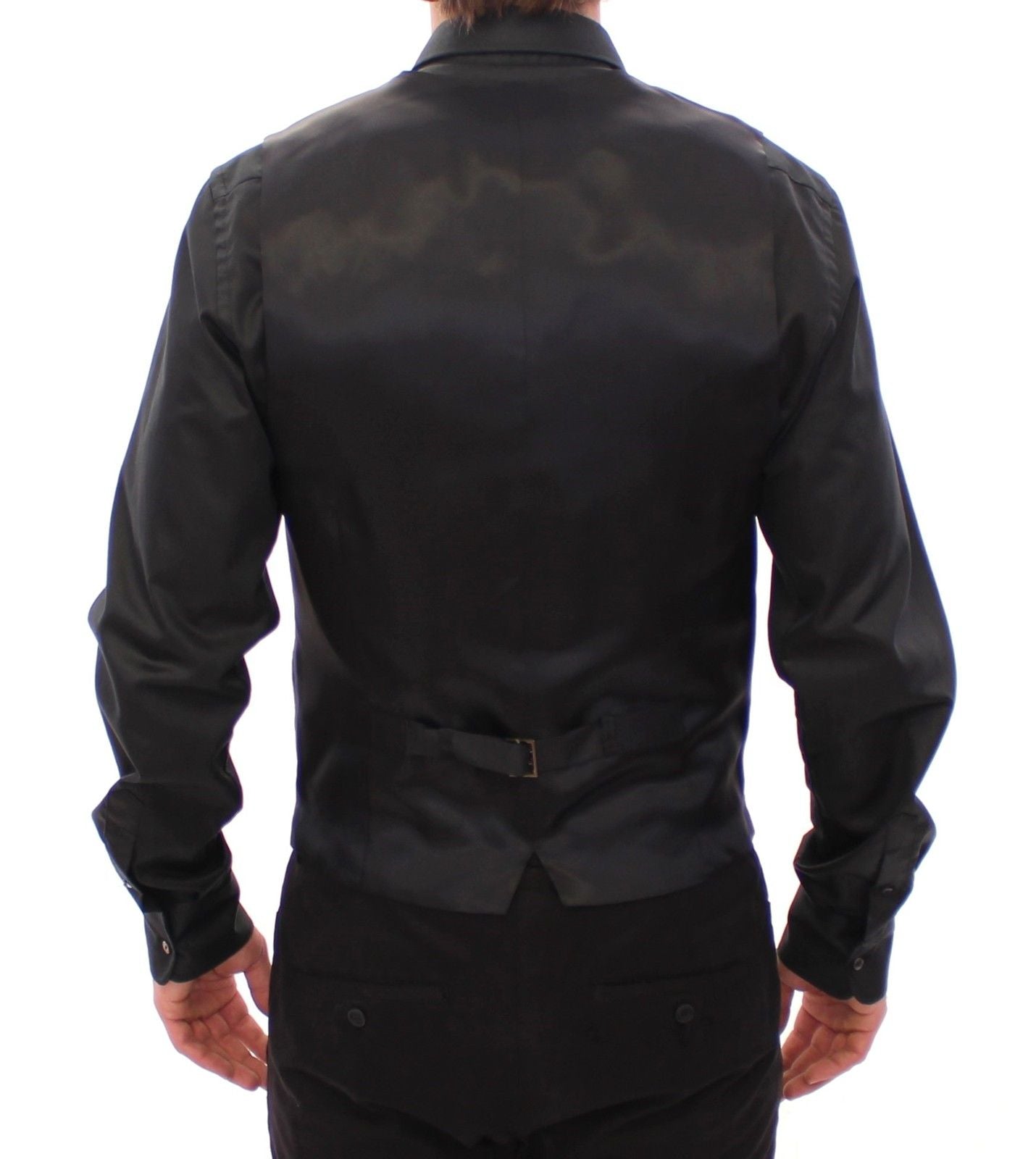 Black Striped Wool Single Breasted Vest